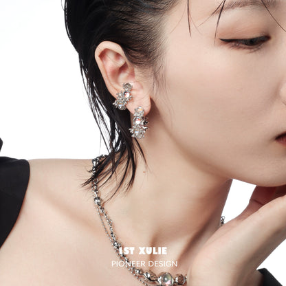 Elegant moonstone hoop earrings featured on a model showcasing their unique design