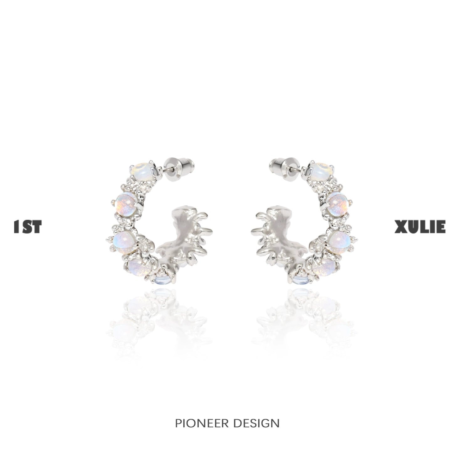 Elegant silver moonstone hoop earrings adorned with sparkling stones for a chic look