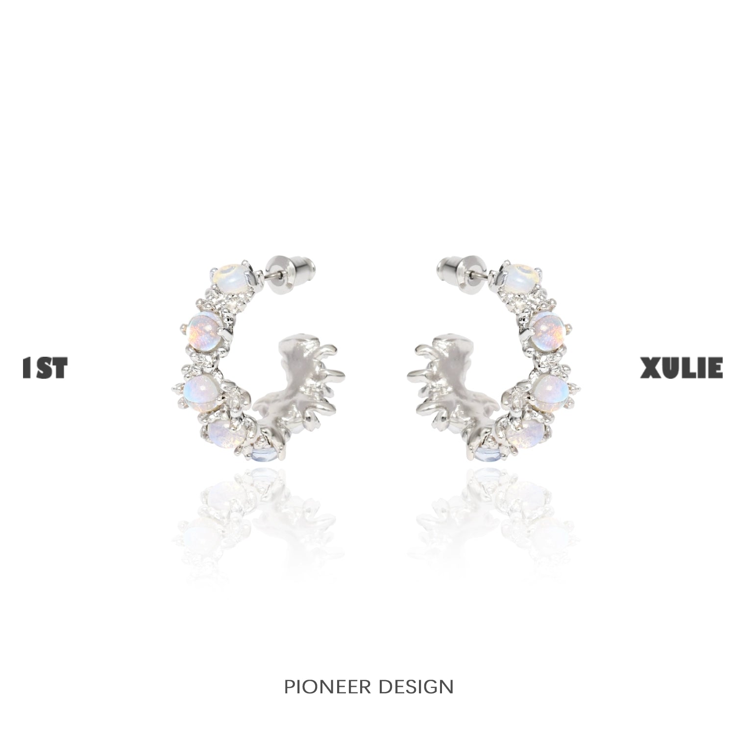 Elegant silver moonstone hoop earrings adorned with sparkling stones for a chic look