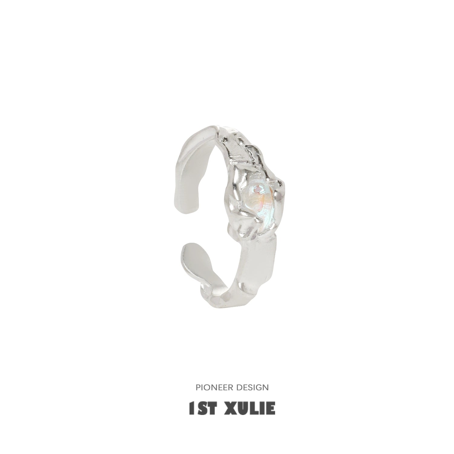 Stylish 1ST XULIE moonstone silver ring with a unique design and adjustable fit