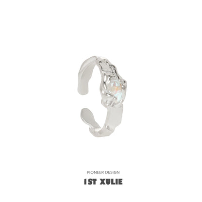 Stylish 1ST XULIE moonstone silver ring with a unique design and adjustable fit