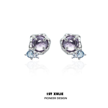 Elegant 1ST XULIE Mystic Amethyst Zircon Earrings with a sparkling silver design