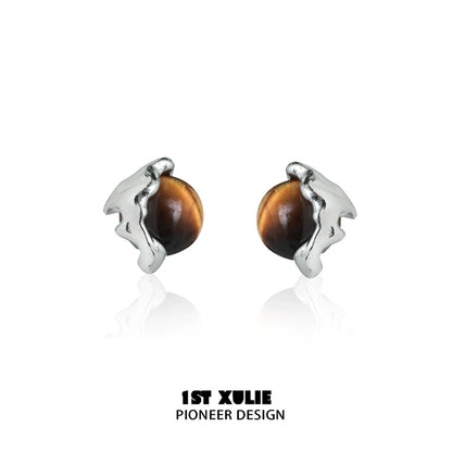 1STXULIE Mystic Eye Earrings with Silver Accents and Tiger Eye Stones for a Unique Style