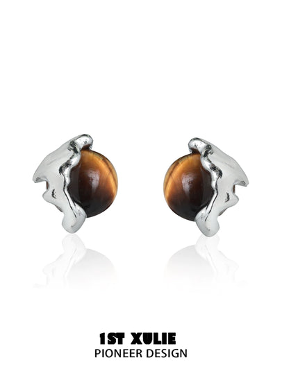 1ST XULIE Mystic Eye Earrings with Tiger's Eye Stone and Unique Silver Design