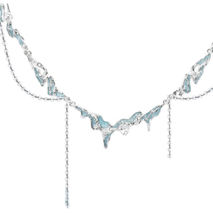 1STXULIE Ocean Inspired Tassel Necklace with Blue Accents and Silver Chain Design