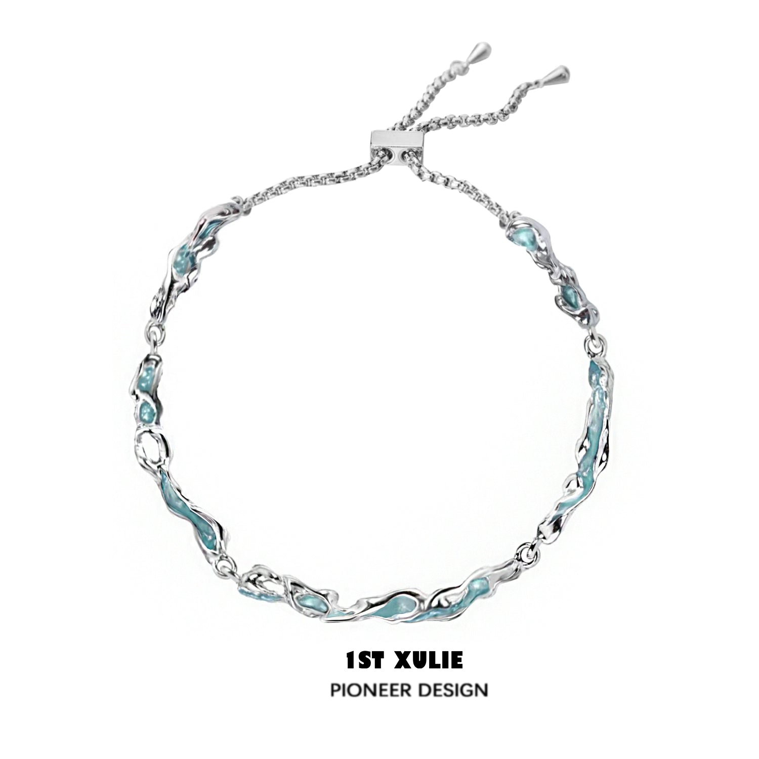 1ST XULIE Pioneer Design Ocean Tide Blue Bracelet with Sleek Silver Links for a Stylish Look