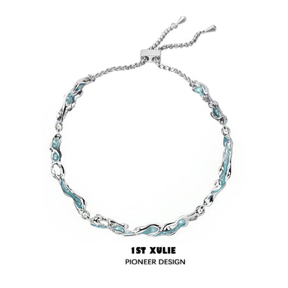 1ST XULIE Pioneer Design Ocean Tide Blue Bracelet with Sleek Silver Links for a Stylish Look