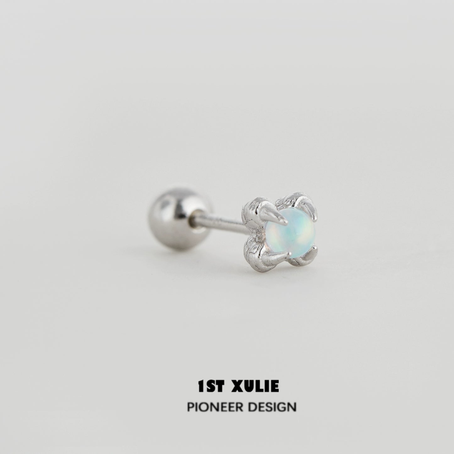 1ST XULIE Opal Stud Earrings in Silver Setting with Elegant Claw Design
