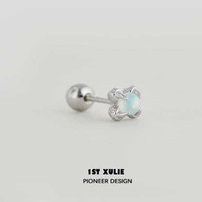 1ST XULIE Opal Stud Earrings in Silver Setting with Elegant Claw Design