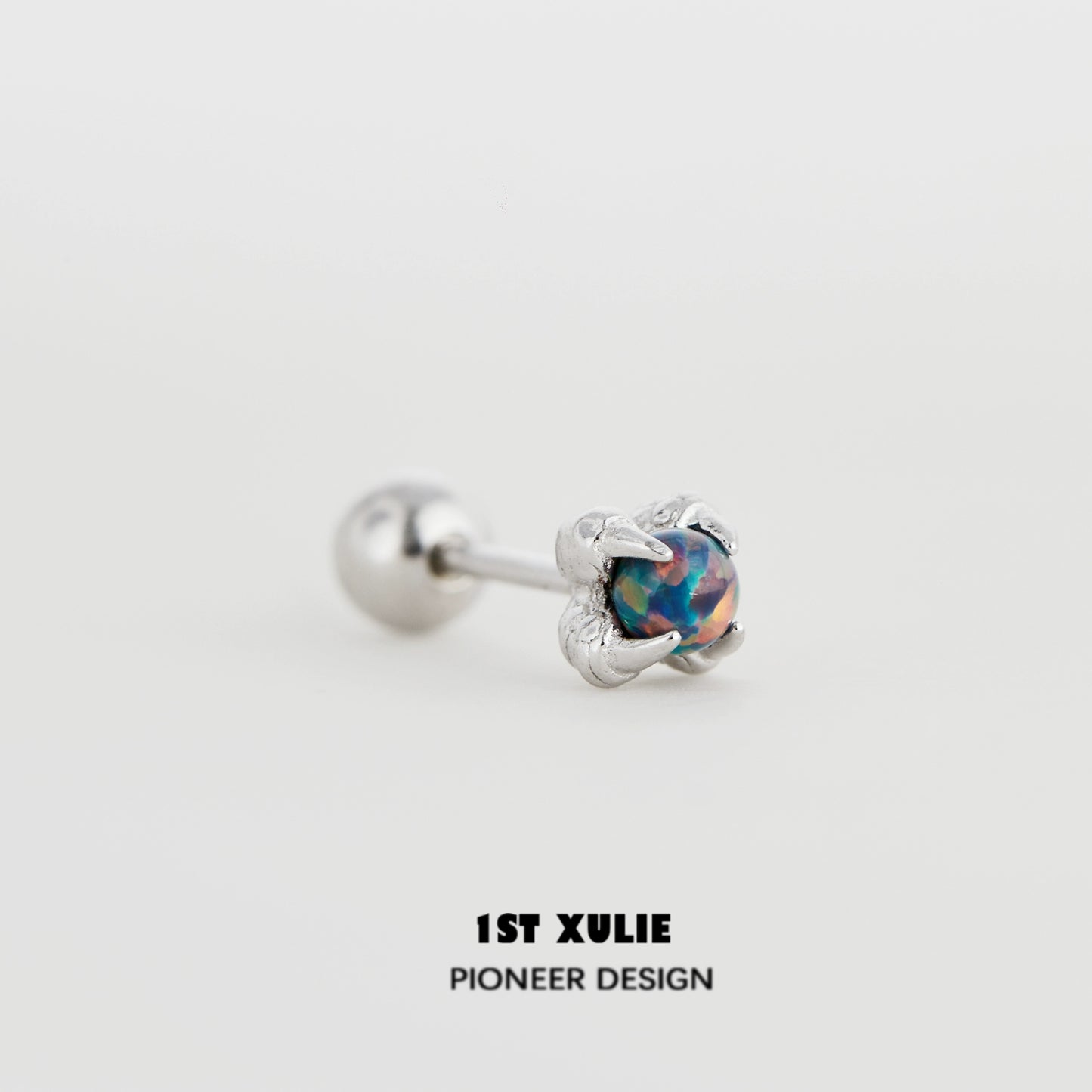 1ST XULIE Silver Opal Stud Earrings in a Claw Setting with Colorful Stone