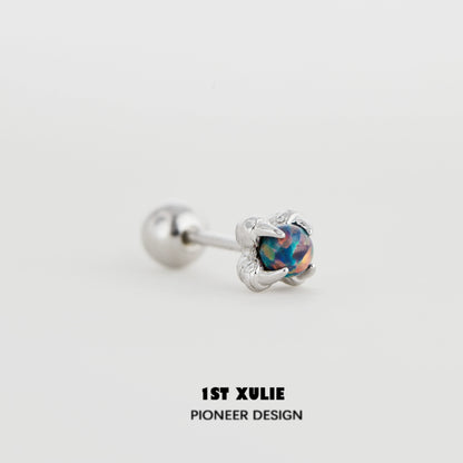 1ST XULIE Silver Opal Stud Earrings in a Claw Setting with Colorful Stone