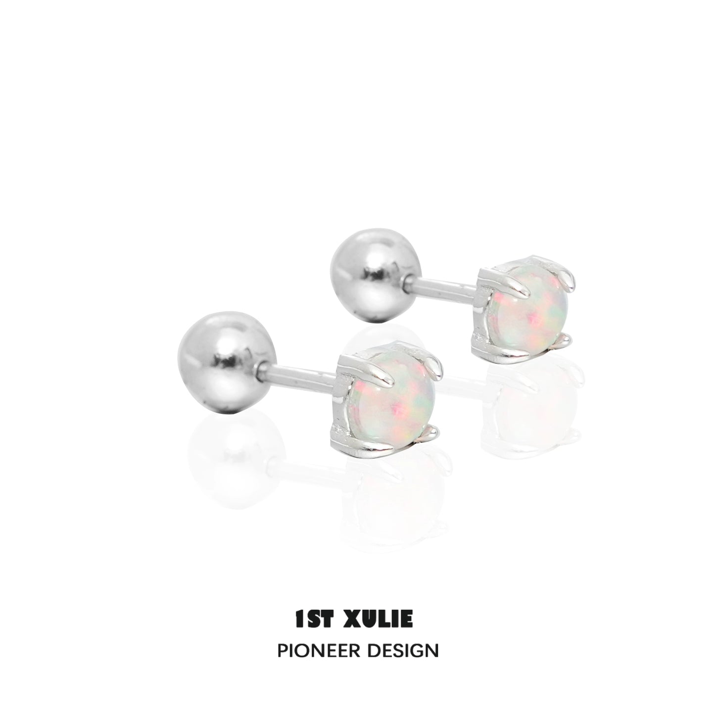 1STXULIE Opal Stud Earrings with Silver Base in Pioneer Design, perfect for everyday wear