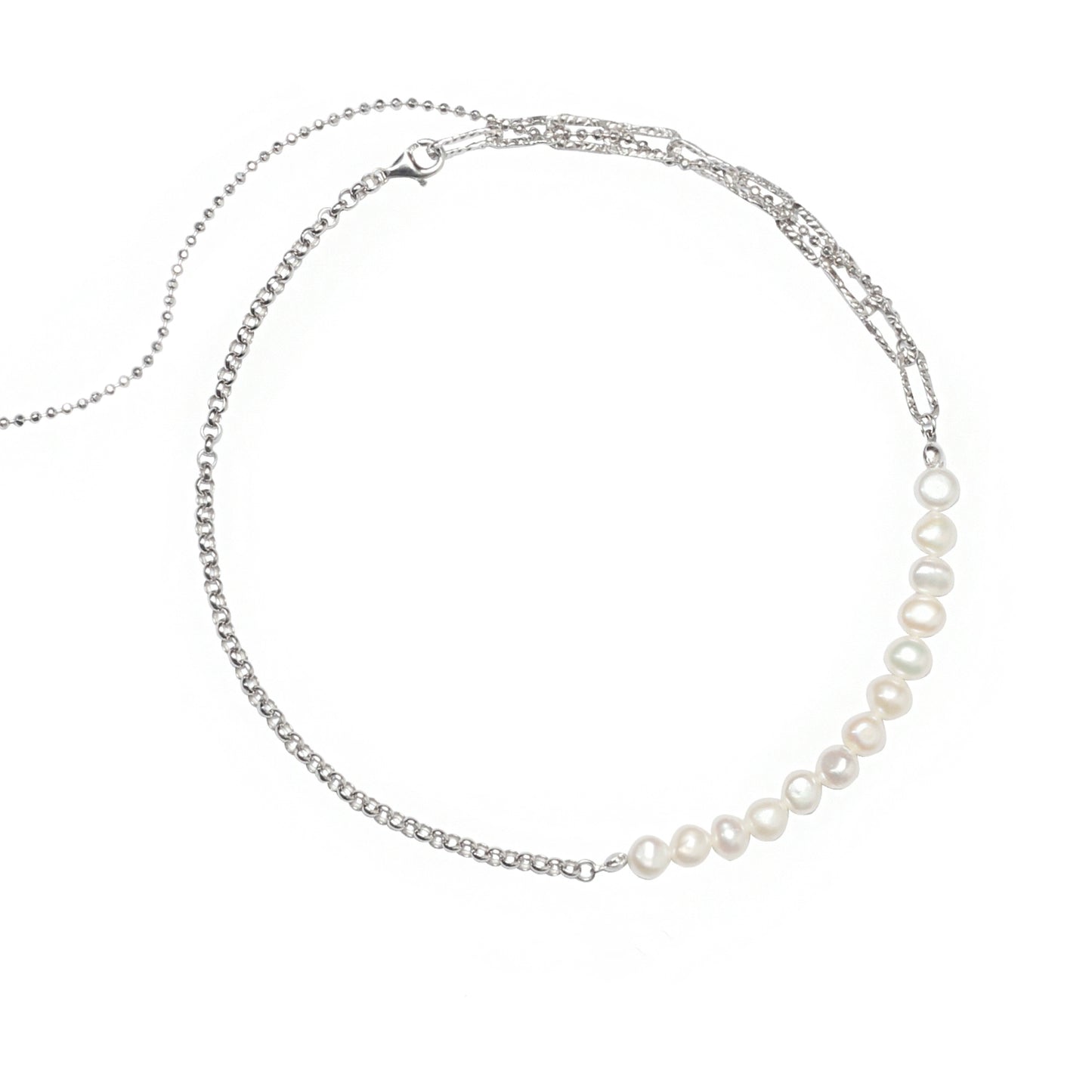 Elegant pearl fringe collarbone chain necklace with a delicate silver chain and shimmering pearls