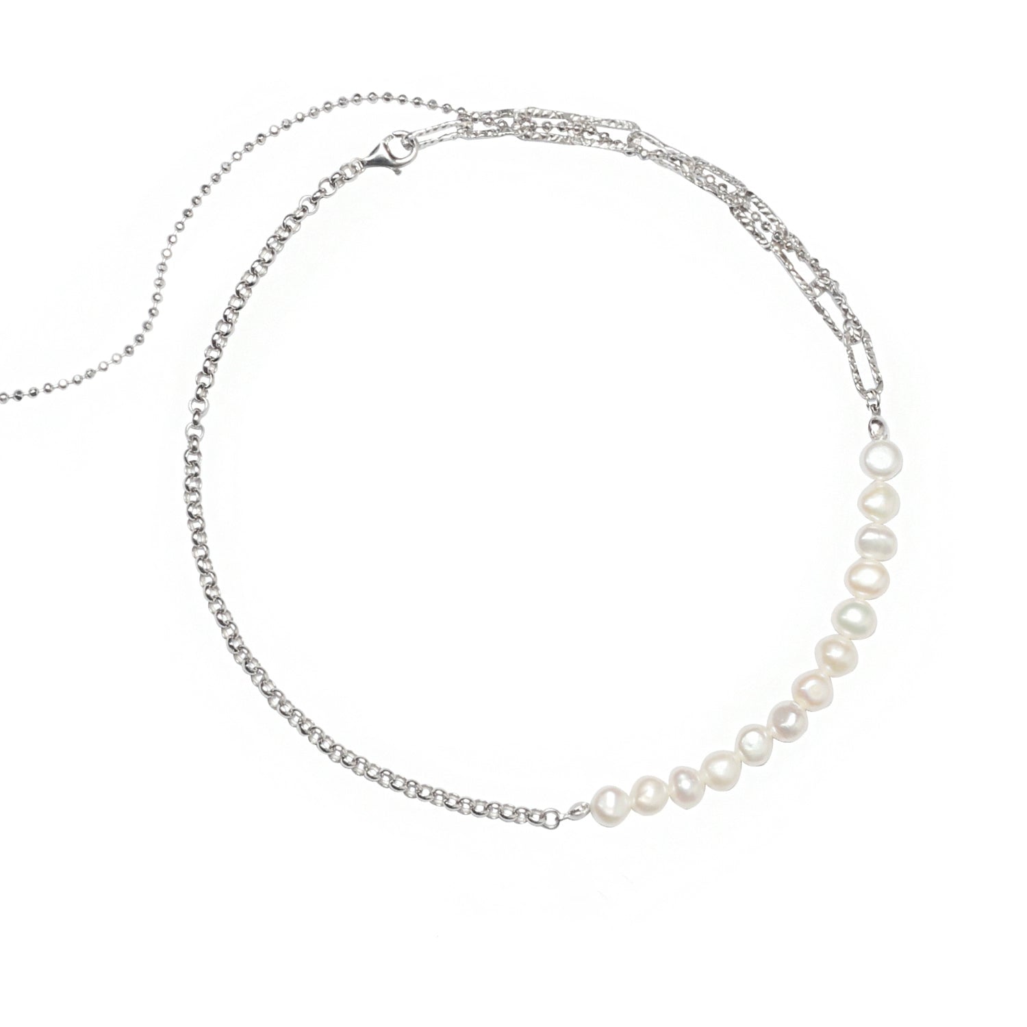 Elegant pearl fringe collarbone chain necklace with a delicate silver chain and shimmering pearls