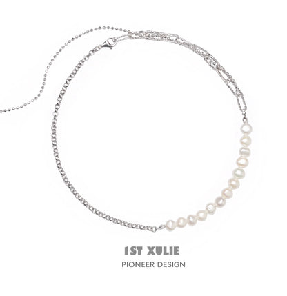1ST XULIE Pearl Fringe Collarbone Chain Necklace with Elegant Pearl Detailing