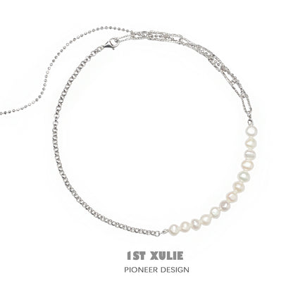 Stylish pearl fringe collarbone chain necklace with delicate beads and a sleek design