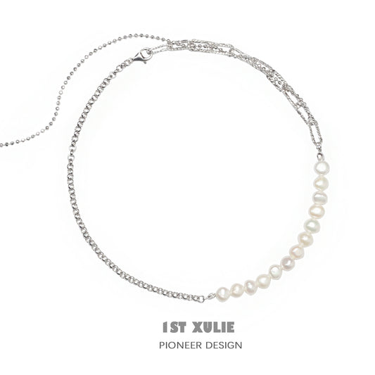 Stylish pearl fringe collarbone chain necklace with delicate beads and a sleek design