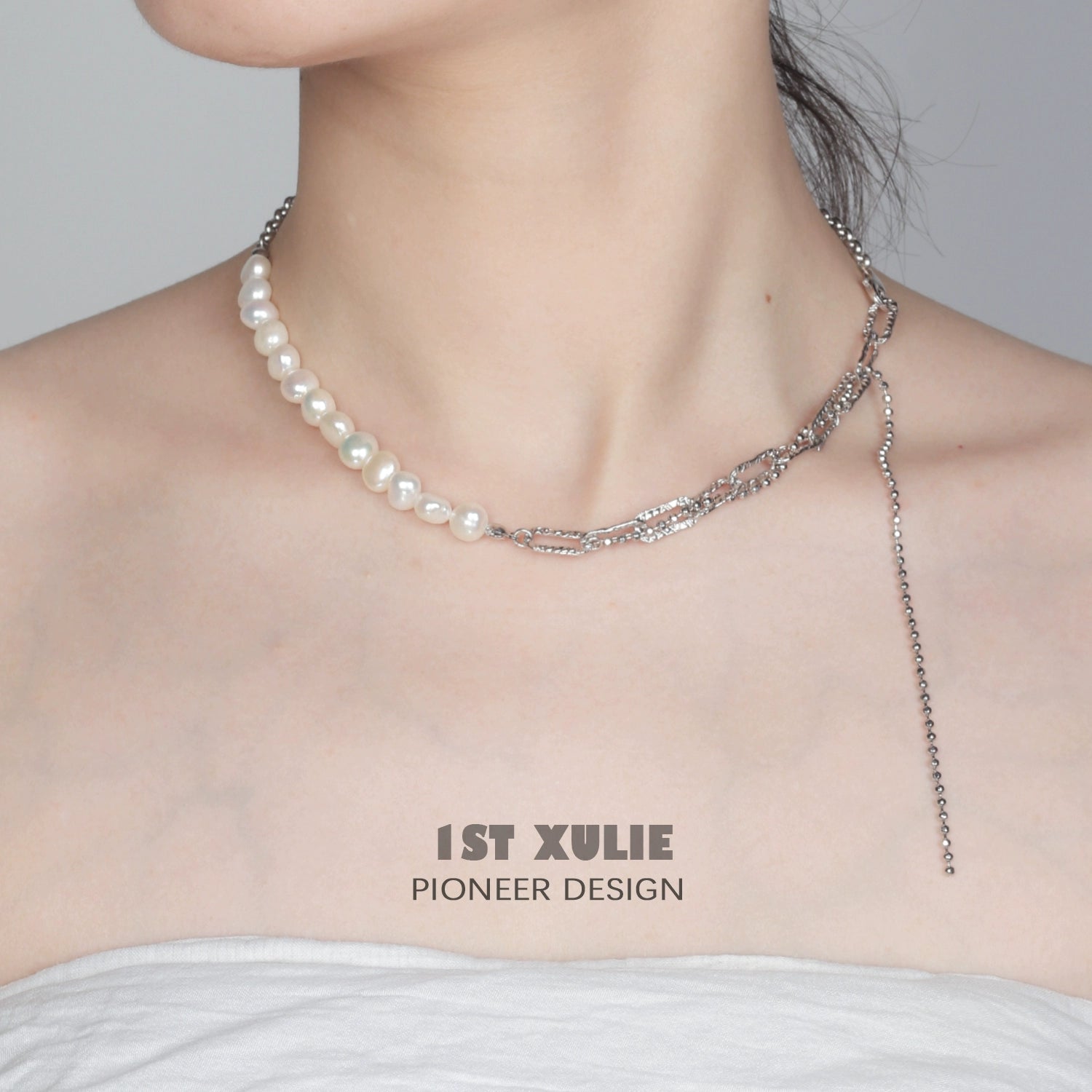 Elegant 1ST XULIE pearl fringe collarbone chain necklace featuring shimmering pearls and a stylish design