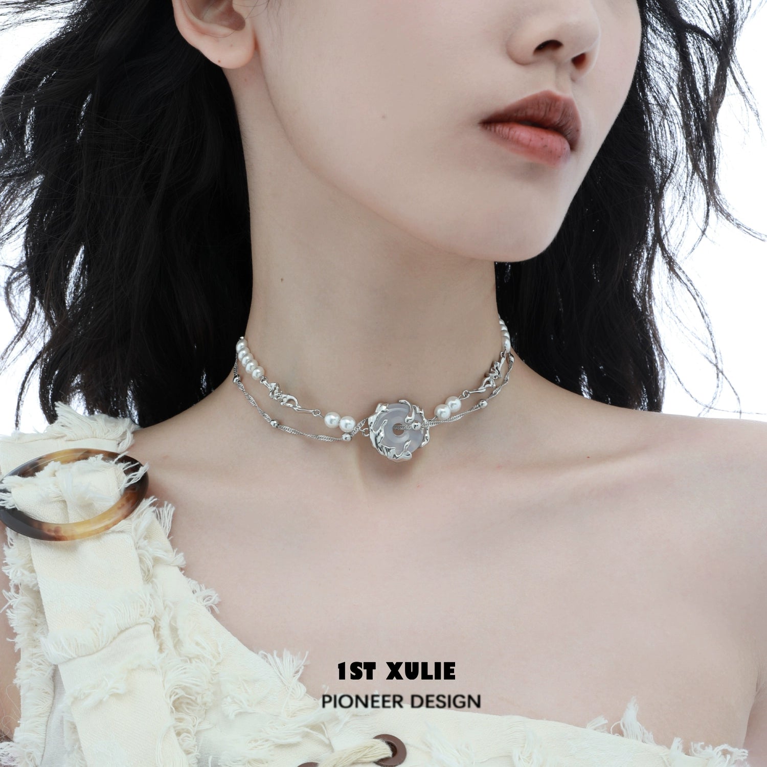 Stylish punk pearl choker necklace by 1ST XULIE featuring unique design and elegant pearls