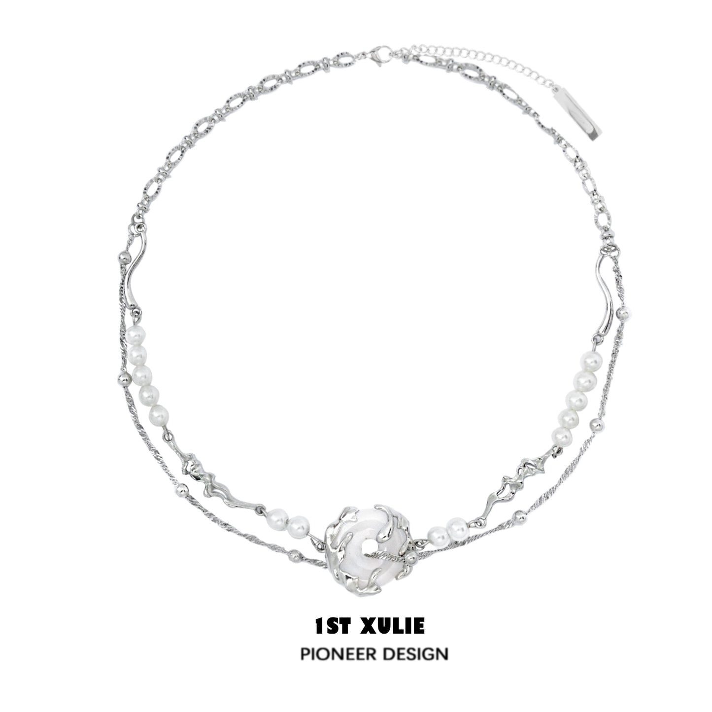 Stylish punk pearl choker necklace with unique design and silver accents from 1ST XULIE