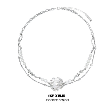 Stylish punk pearl choker necklace with unique design and silver accents from 1ST XULIE