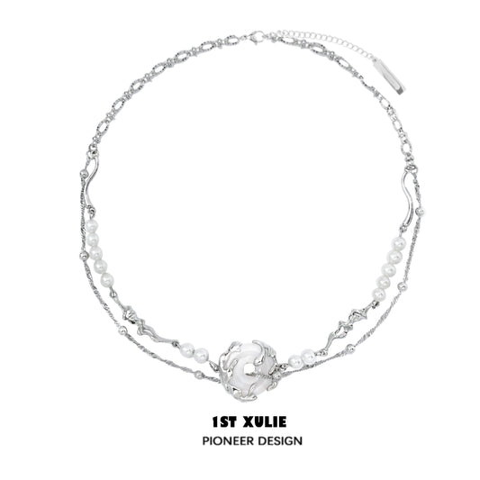 Stylish punk pearl choker necklace with unique design and silver accents from 1ST XULIE