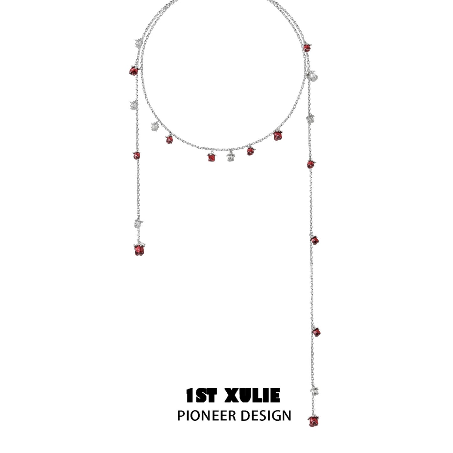Rose kiss clavicle chain necklace by 1ST XULIE with sparkling red and silver accents, perfect for elegant occasions