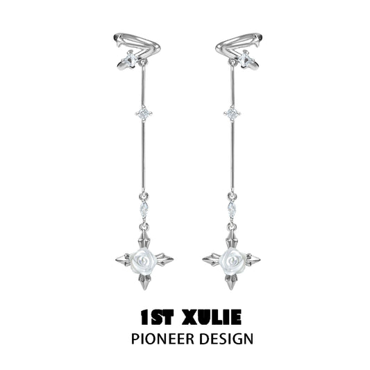 1ST XULIE Silver Rose Tassel Earrings with Charming Design and Elegant Touch