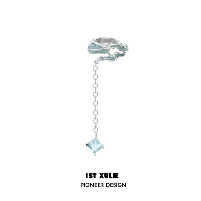 1STXULIE Sea Breeze Star Ear Clip with Silver Design and Elegant Drop Charm