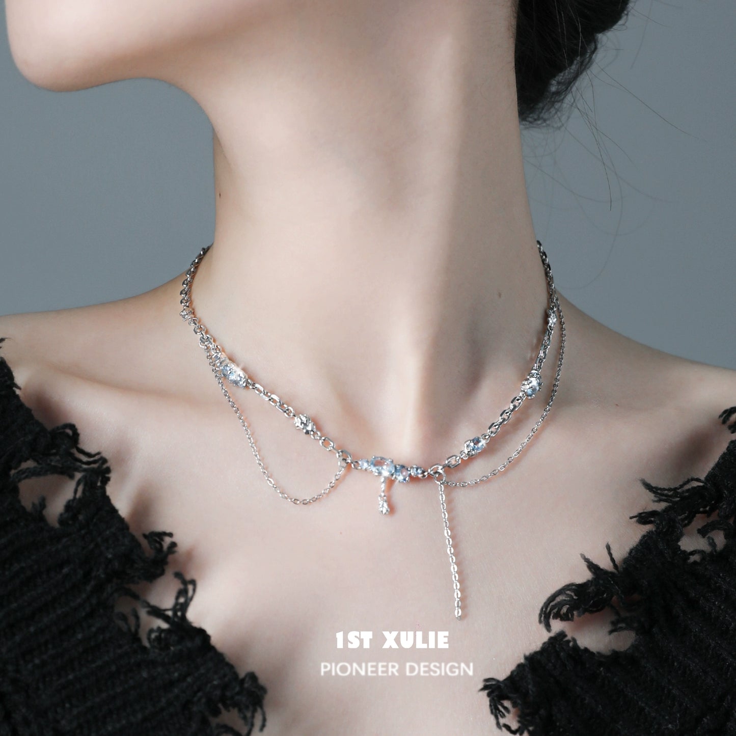Elegant sea breeze zircon necklace layered design with shimmering details for a stylish look
