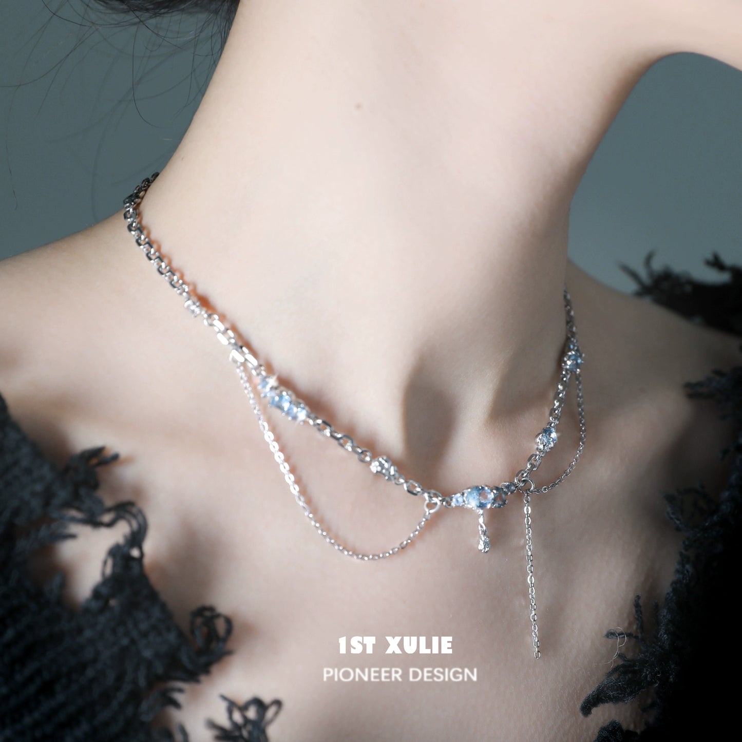 Elegant sea breeze zircon necklace featuring sparkling stones on a silver chain