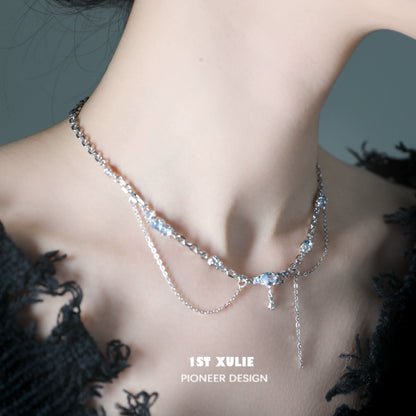Elegant sea breeze zircon necklace featuring sparkling stones on a silver chain