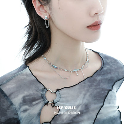 Elegant sea breeze zircon necklace layered with matching earrings for a stylish look