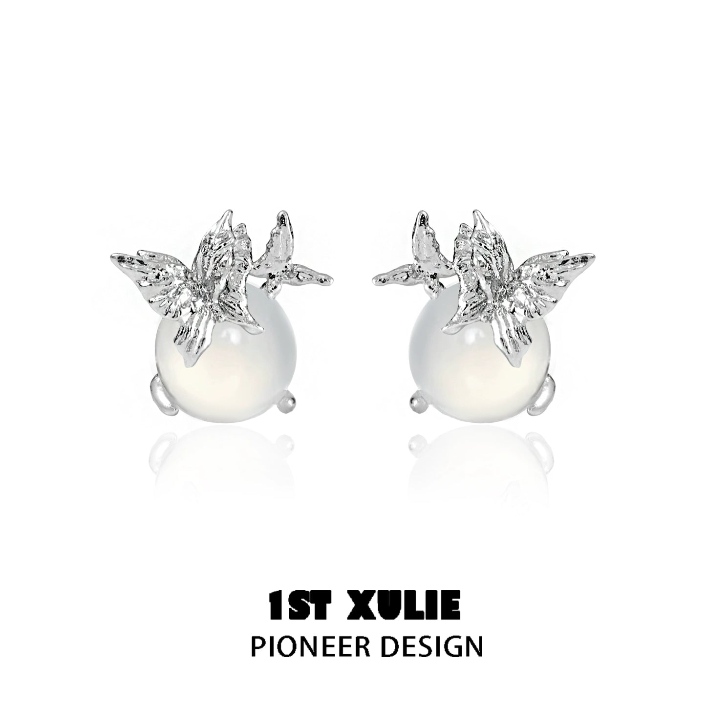 Elegant silver butterfly stud earrings featuring a pearl design for a chic look