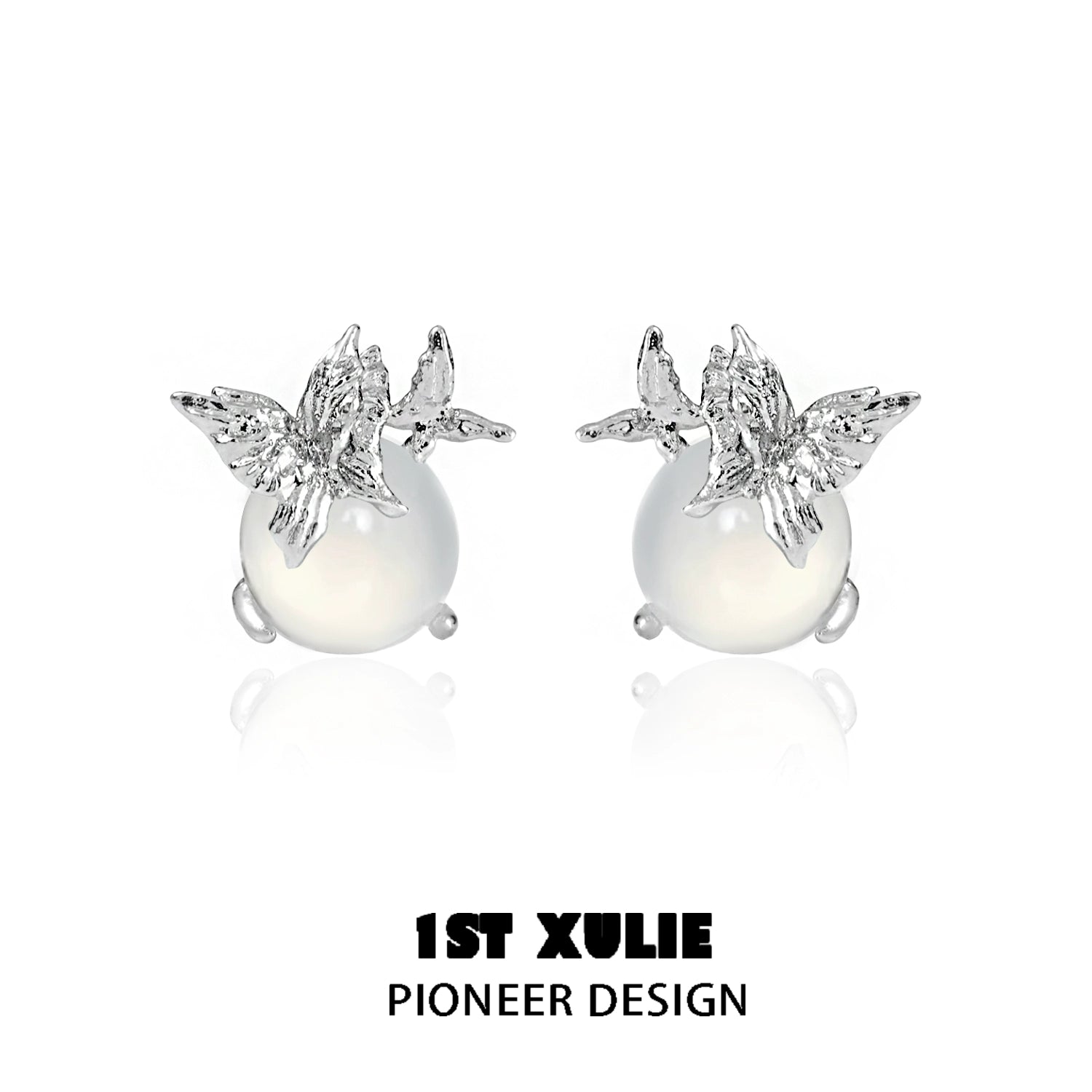 Elegant silver butterfly stud earrings featuring a pearl design for a chic look