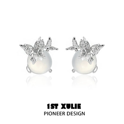 Elegant silver butterfly stud earrings featuring a pearl design for a chic look