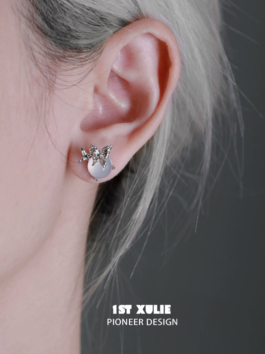 Stylish silver butterfly stud earrings designed by 1STXULIE for a trendy look
