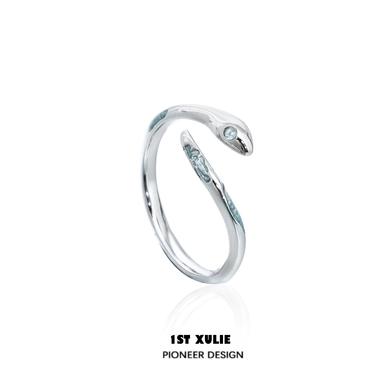 Silver snake ring featuring a sleek design with a subtle gemstone detail for a modern look