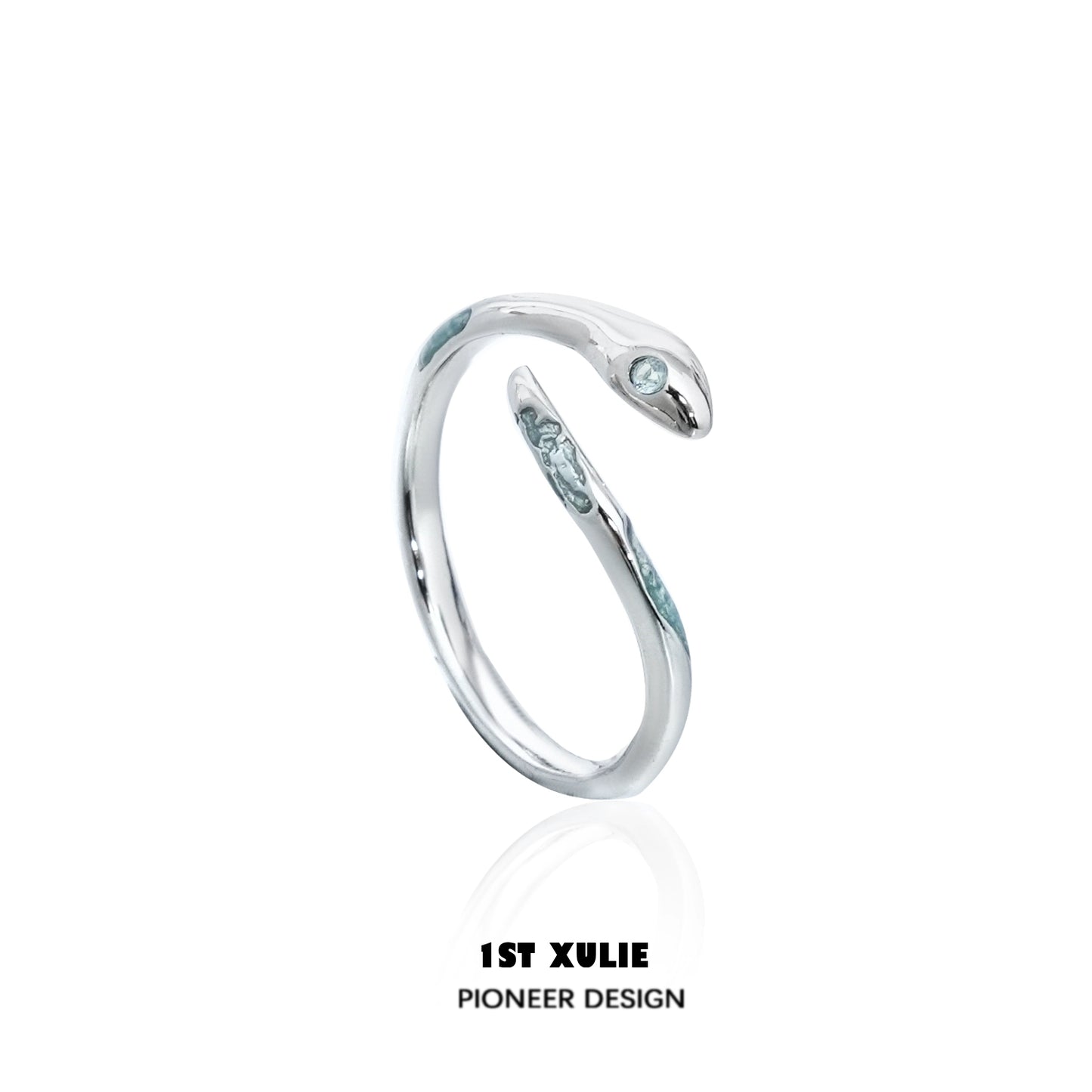 Stylish silver snake ring featuring a sleek design and gemstone accent for trendy jewelry lovers
