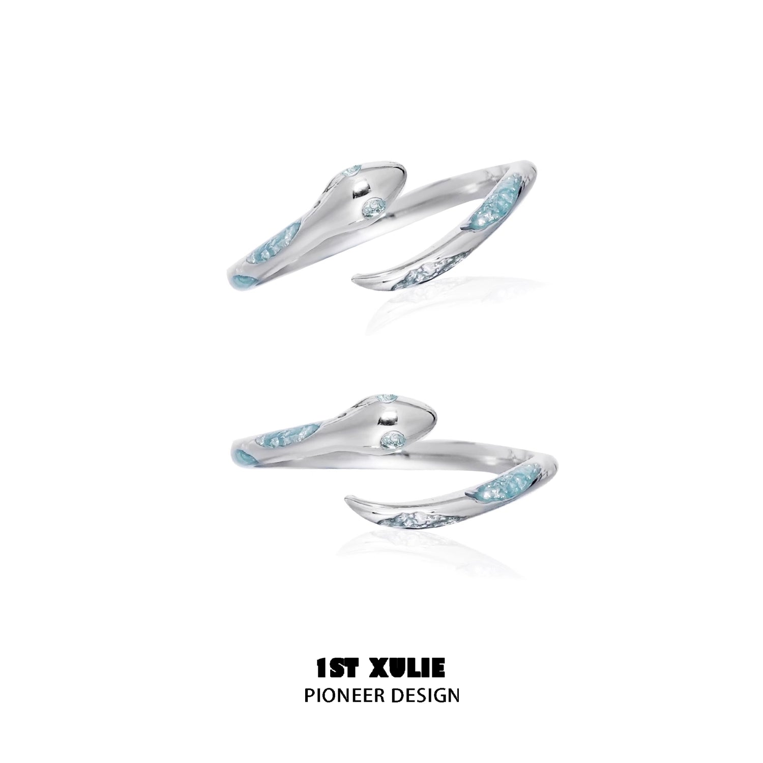 Stylish silver snake ring with a unique design and blue accents for modern jewelry lovers