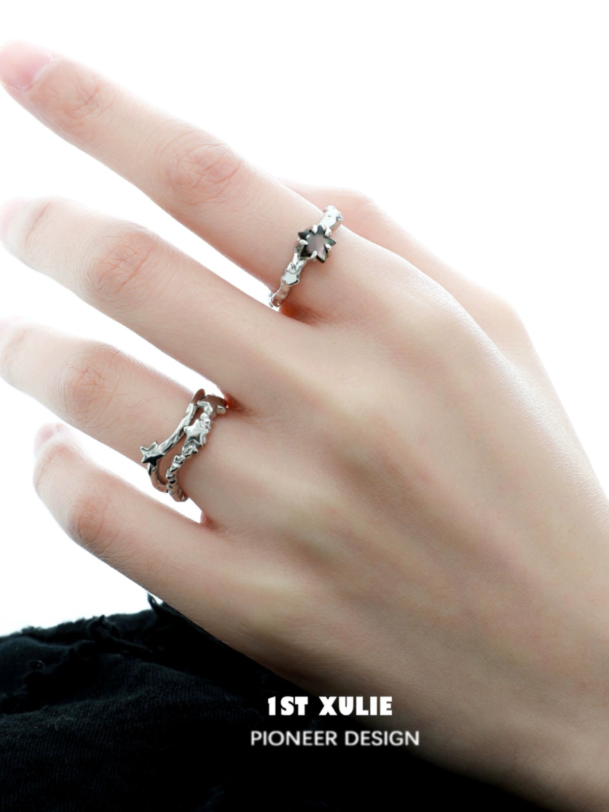 Silver star couple ring set featuring elegant designs for stylish couples