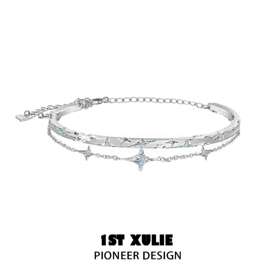 1ST XULIE Silver Starlight Bracelet with Twinkling Star Accents and Adjustable Closure
