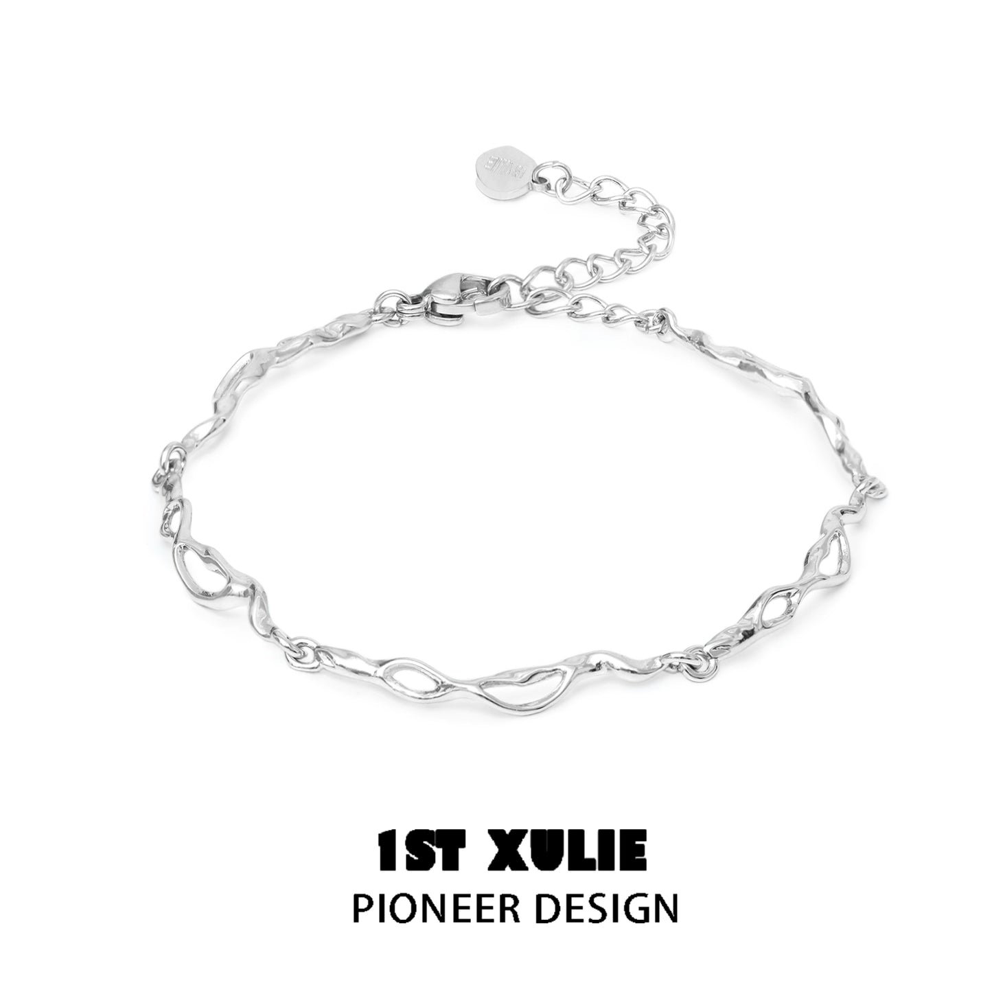 1ST XULIE Silver Wave Chain Bracelet in Modern Design with Adjustable Closure