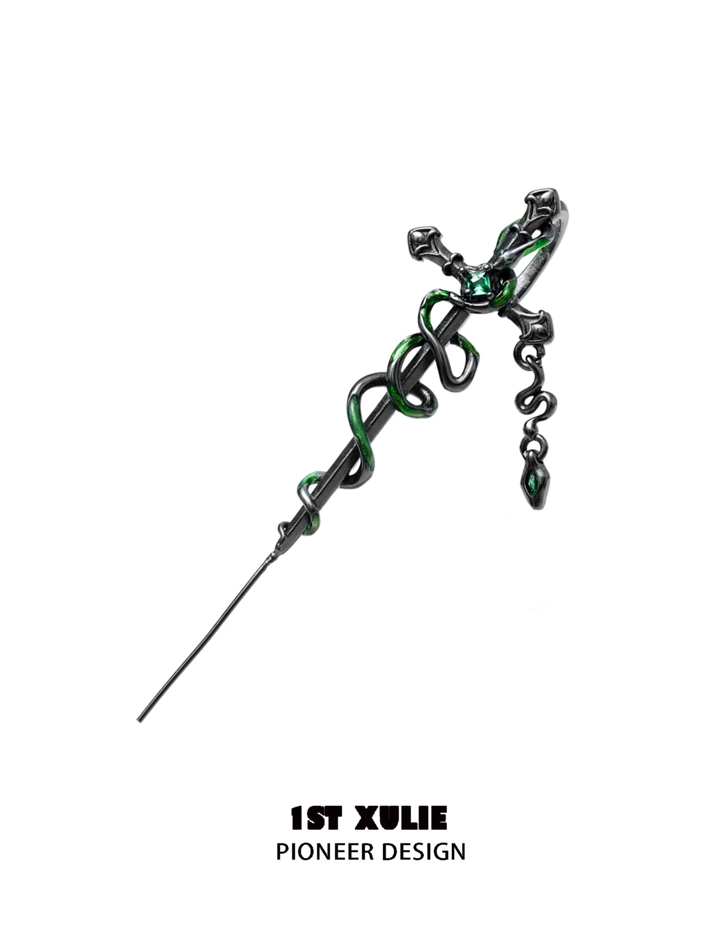 Slytherin cross piercing earring featuring a snake design with green and black colors