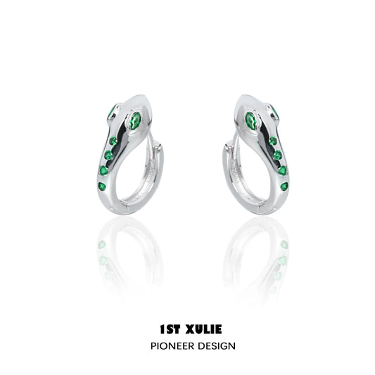 Slytherin snake earrings with green gemstones set in sleek silver design for stylish fans