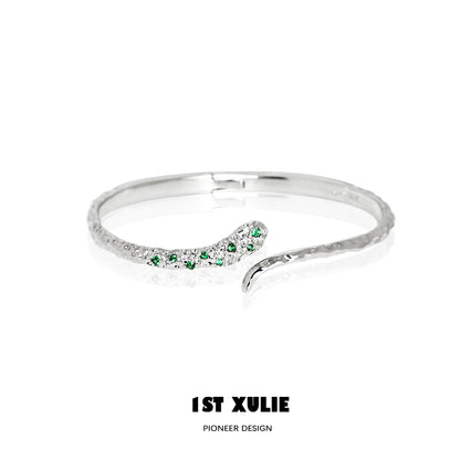 Slytherin snake silver bracelet featuring green accents and a sleek design for fans of the series