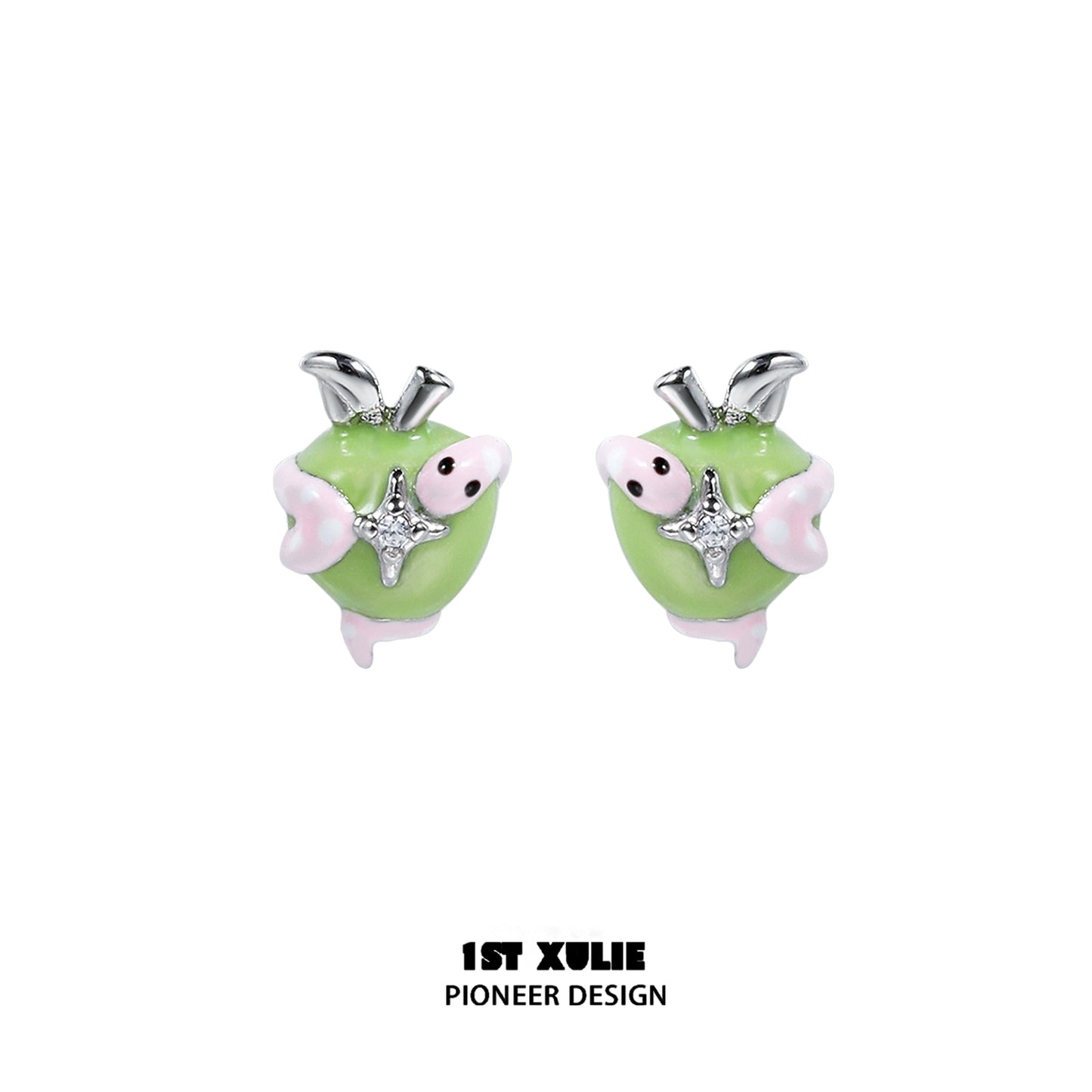 Cute snake apple earrings in green with sparkling accents, perfect for trendy accessories