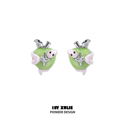 Cute snake apple earrings in green with sparkling accents, perfect for trendy accessories