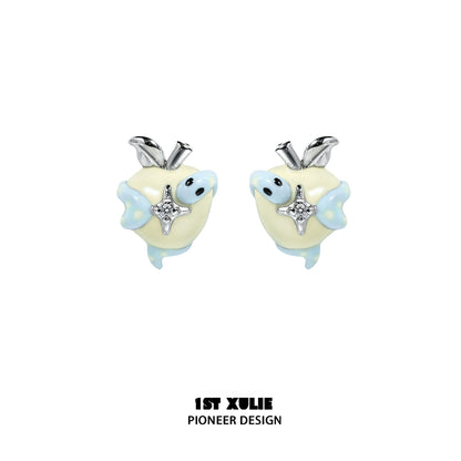 Cute snake apple earrings with glossy finish and decorative charms for stylish accessory lovers
