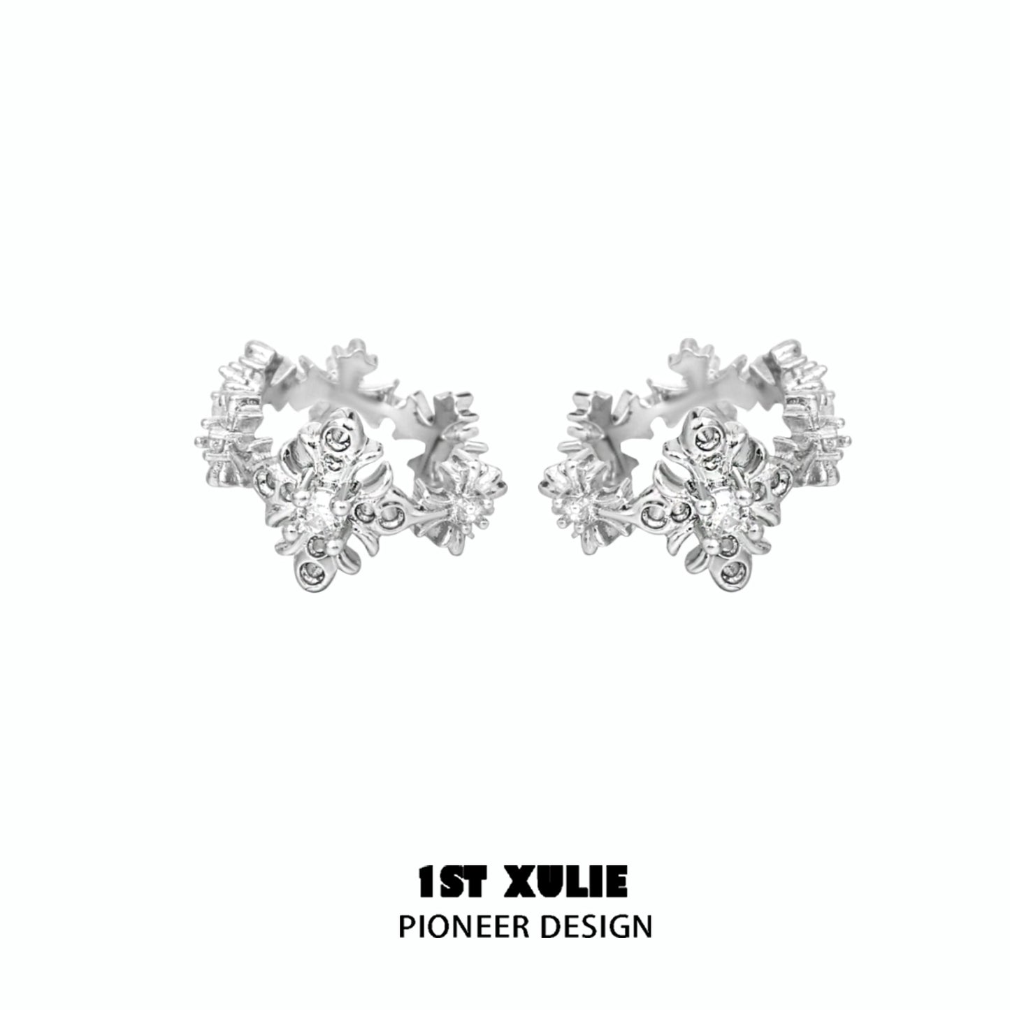 Stylish spiked cross earrings in silver, perfect for edgy fashion statements and versatile wear